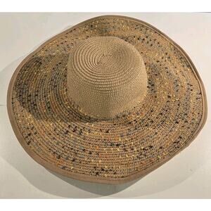 Wide Brim Straw Sun Hat – Multicolor Woven Design, 18” Diameter